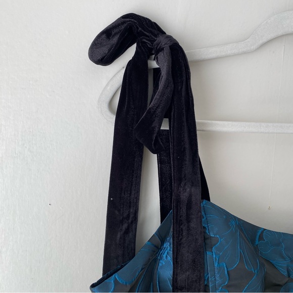 Lulu's Beyond Grateful Black Floral Jacquard Satin Velvet Tie Strap Midi Dress - Picture 7 of 12